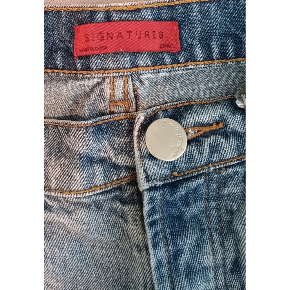 Signature 8 Distressed Button Fly High Waist Denim Shorts Blue Y2k Cheeky Size S - Picture 3 of 6